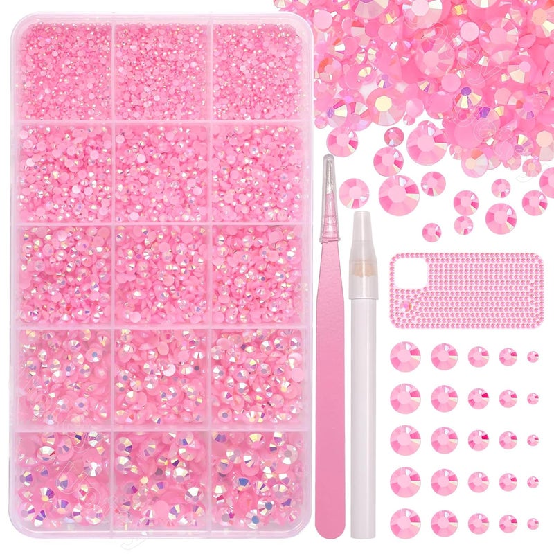 Uotey 16000 Pcs Resin Rhinestones for Crafting, Flatback Light Pink Gems Jelly Rhinestones, Mixed Sizes Pink Bedazzling Crystal with Pickup Tool for DIY Crafts Clothing Tumblers Mugs Shoes Fabric Nail Art - Image 1